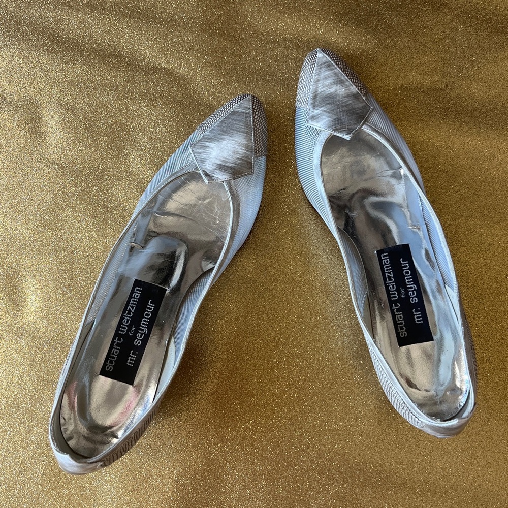 Vintage Stuart Weitzman For Mr. Seymor Womens Metallic Silver Wedge kitten Heel